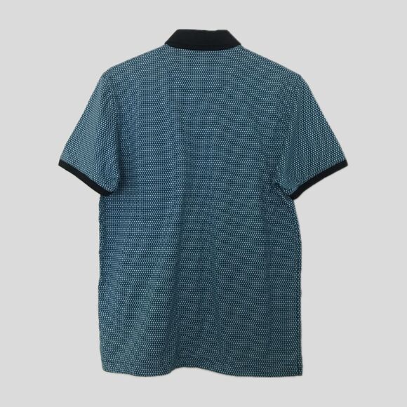 Ted Baker Blue Cotton Geometric Print Short Sleeve Collared Polo Shirt 3 M - Picture 3 of 8